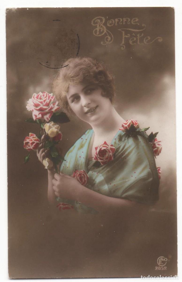 Postcards: Postal francesa principios del XX- circulada-mujer con flores