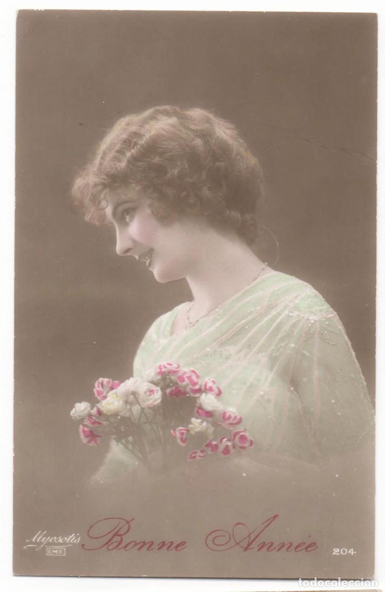 Postcards: Postal francesa principios del XX- escrita-mujer con flores