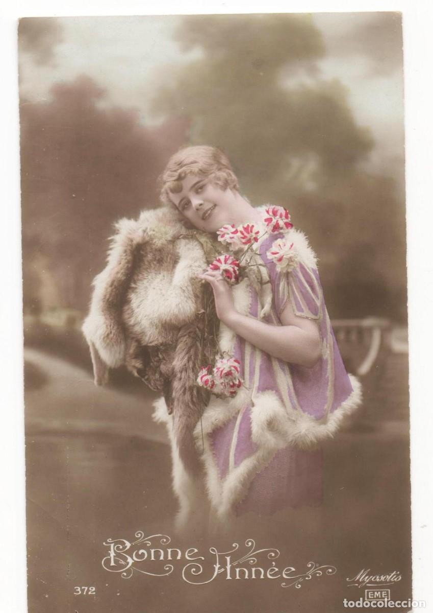 Postcards: Postal francesa principios del XX- escrita-mujer con flores