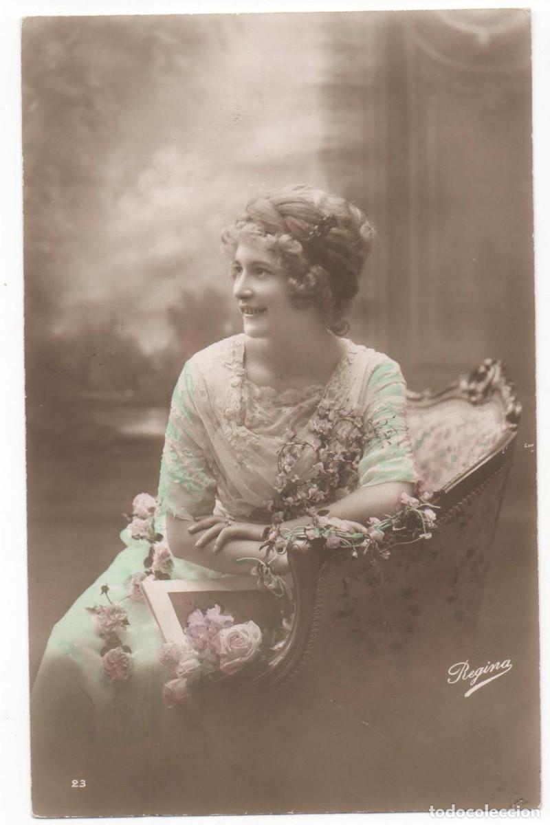 Postcards: Postal francesa principios del XX- escrita-mujer con flores