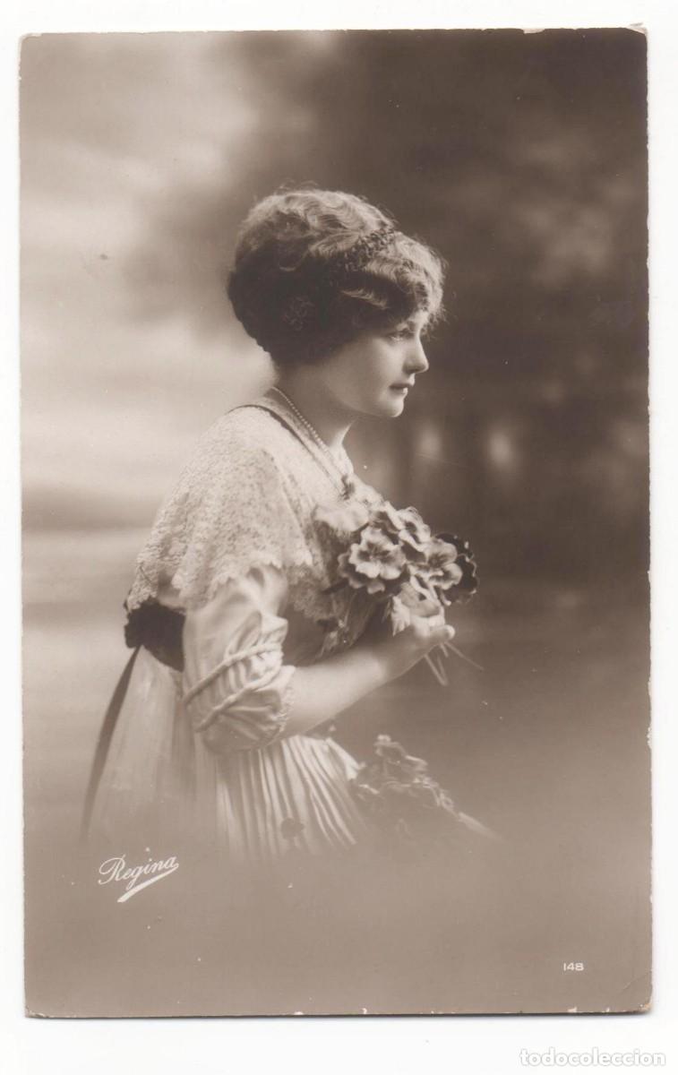 Postcards: Postal francesa principios del XX- escrita-mujer con flores