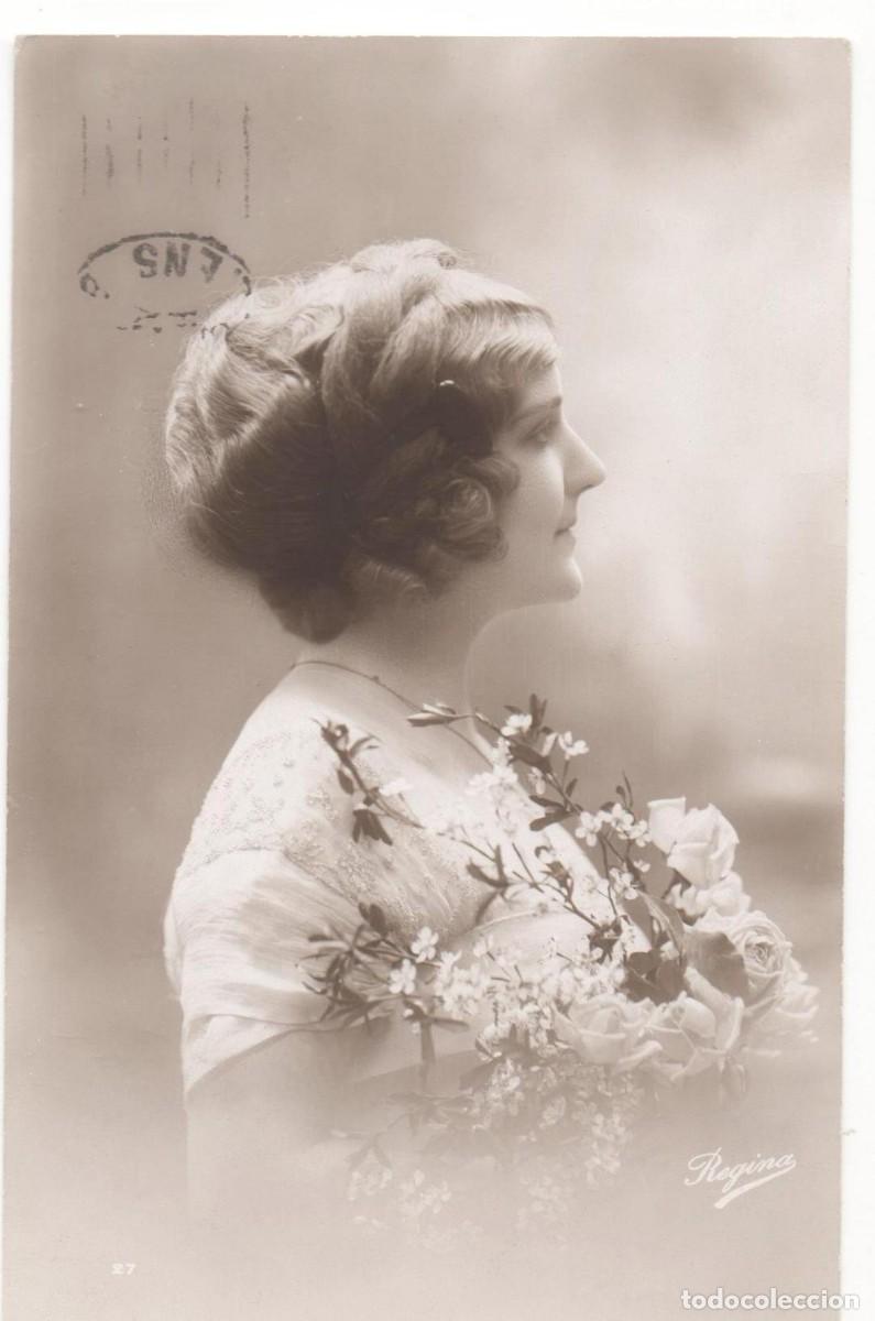 Postcards: Postal francesa principios del XX- escrita-mujer con flores