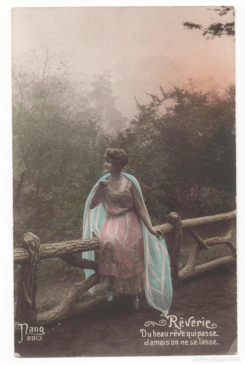Cartoline: Postal francesa principios del XX- escrita-mujer con flores