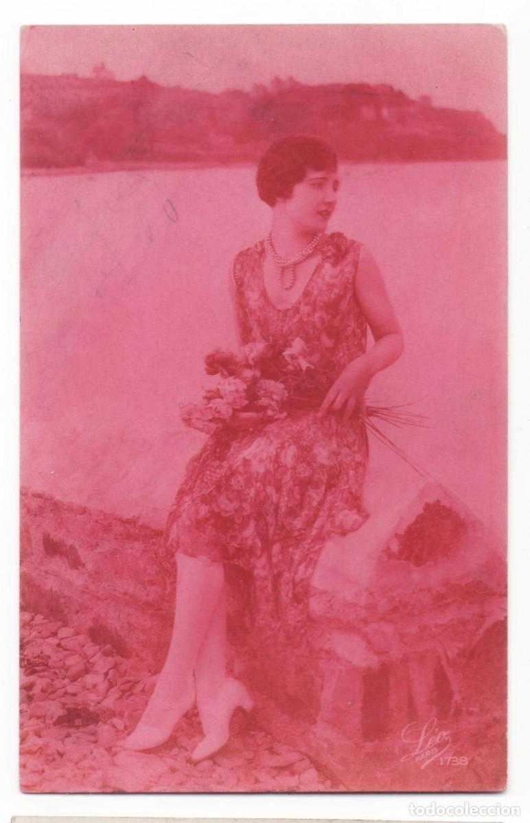 Cartoline: Postal francesa principios del XX- escrita-mujer con flores