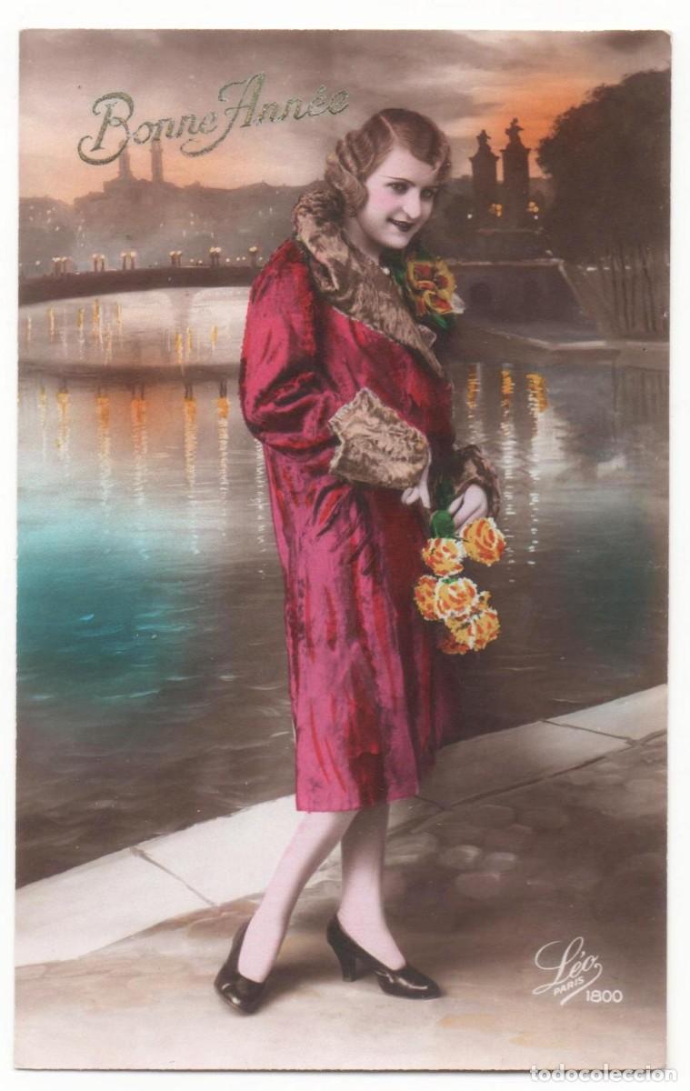 Cartoline: Postal francesa principios del XX- escrita-mujer con flores