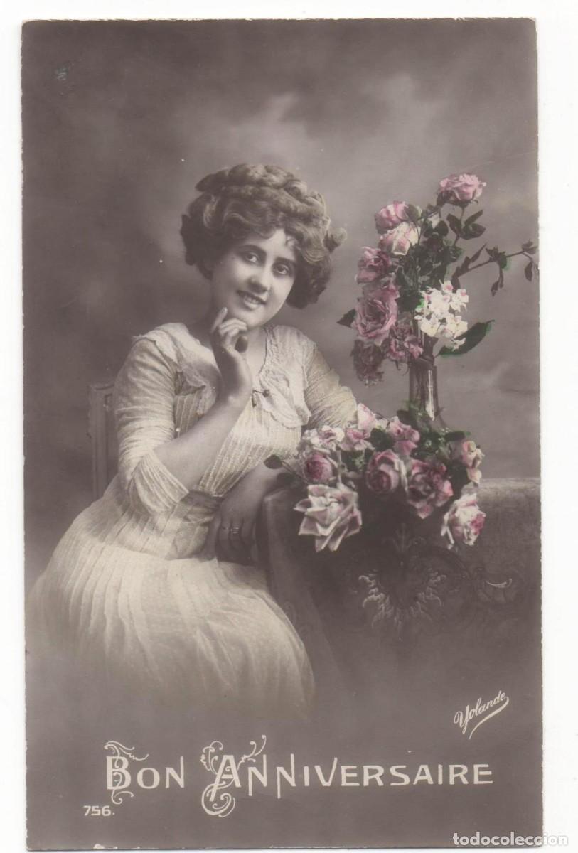 Cartoline: Postal francesa principios del XX- escrita-mujer con flores
