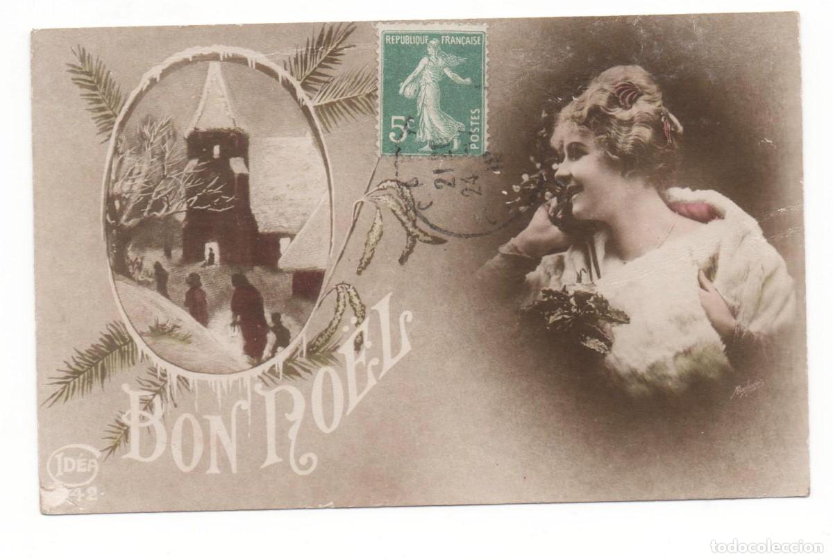 Cartoline: Postal francesa principios del XX- escrita-mujer con flores