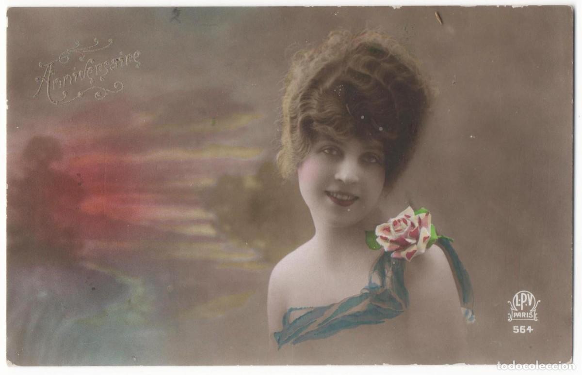 Cartoline: Postal francesa principios del XX- escrita-mujer sonriendo