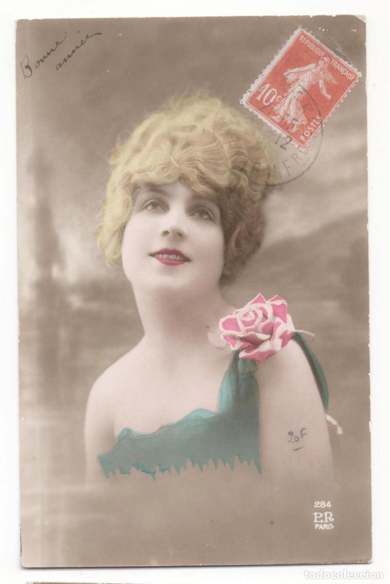 Cartoline: Postal francesa principios del XX- escrita-mujer sonriendo