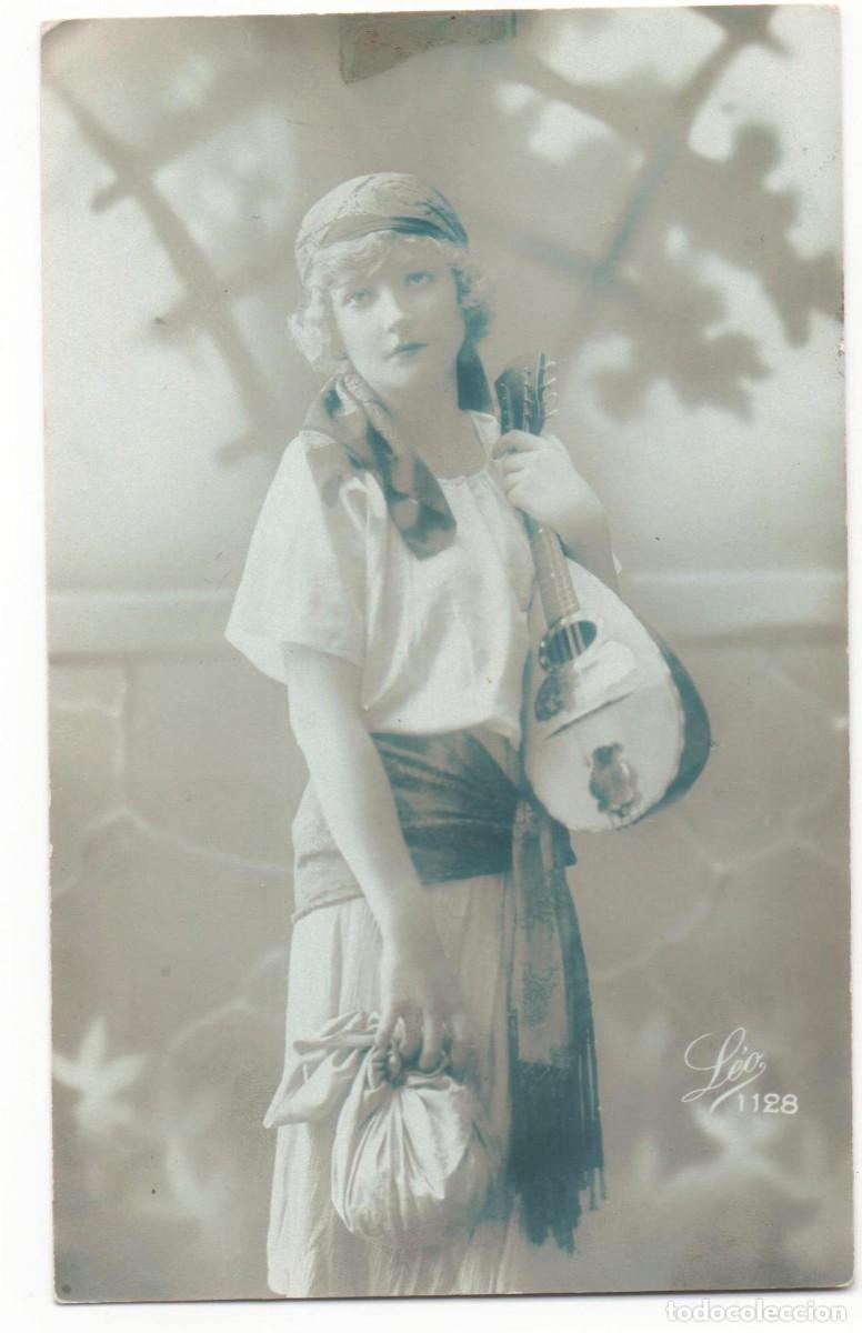 Cartoline: Postal francesa principios del XX- escrita-mujer y la m&uacute;sica