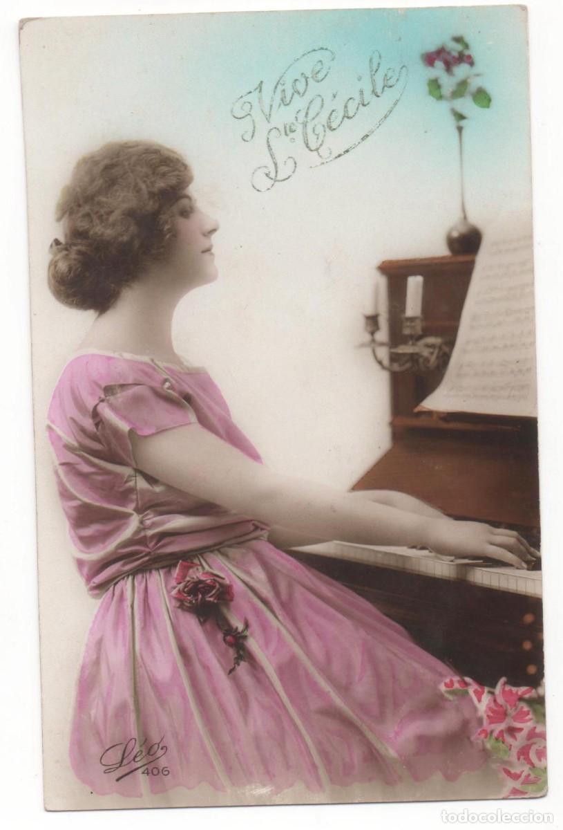 Cartoline: Postal francesa principios del XX- escrita-mujer con piano