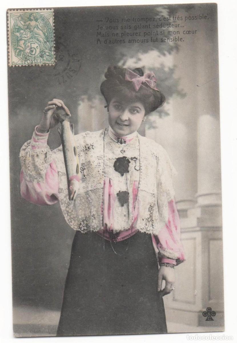 Cartoline: Postal francesa principios del XX- circulada-mujer conpez