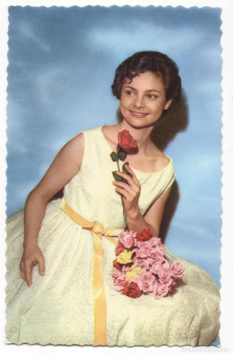 Cartoline: Postal francesa a&ntilde;os 50-60- escrita-mujer con flor