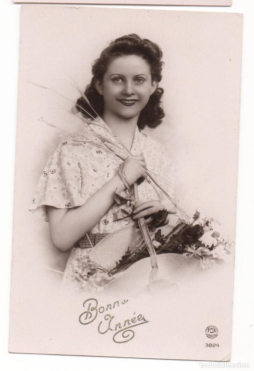 Cartoline: Postal francesa a&ntilde;os 40- escrita-mujer con flores