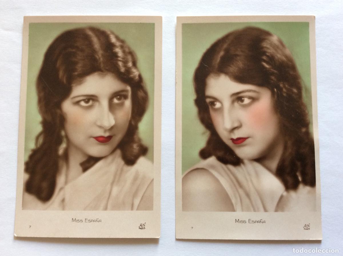Postkarten: 2 POSTAL FOTOGR&Aacute;FICA COLOREADA ELENA PLA DE VALENCIA MISS ESPA&Ntilde;A 1930