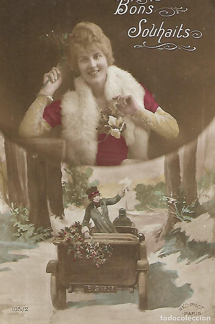 Postcards: ANTIGUA POSTAL-DAMA CON VISON SOBRE AUTOMOVIL CIRCULANDO (1919)