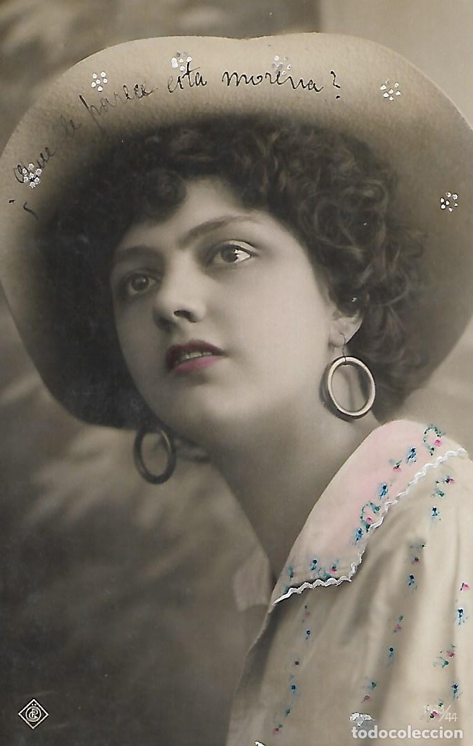Postcards: ANTIGUA POSTAL-DAMA CON SOMBRERO (Circulada en 1908)