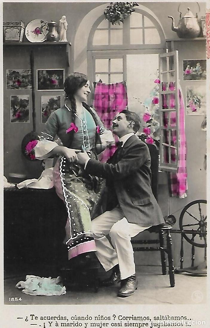 Postales: ANTIGUA POSTAL-PAREJA CORTEJANDO (Circulada en 1908)