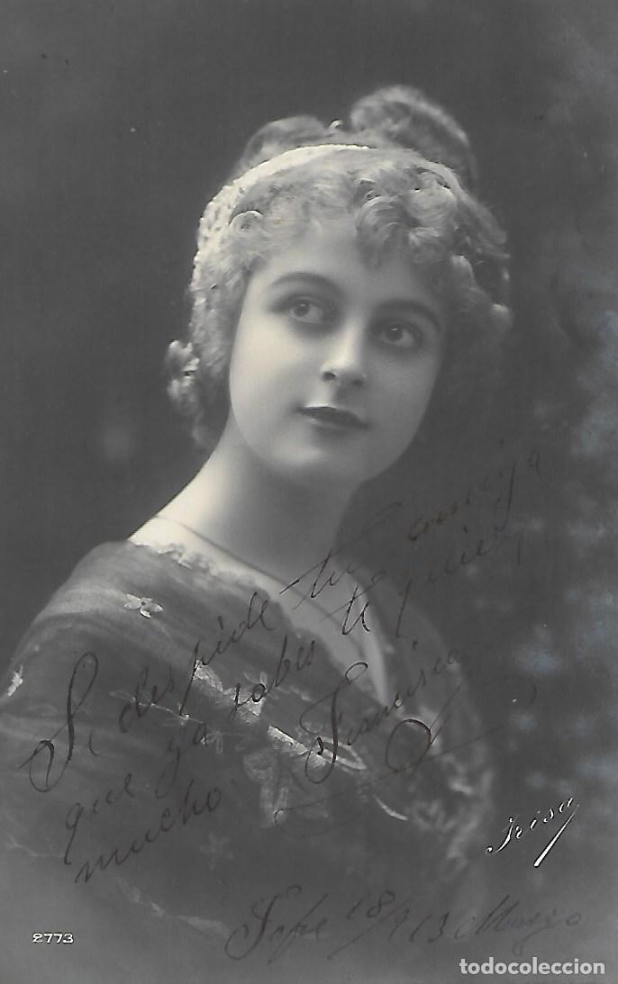 Postales: ANTIGUA POSTAL-DAMA CON MO&Ntilde;O (Fechada en 1913)