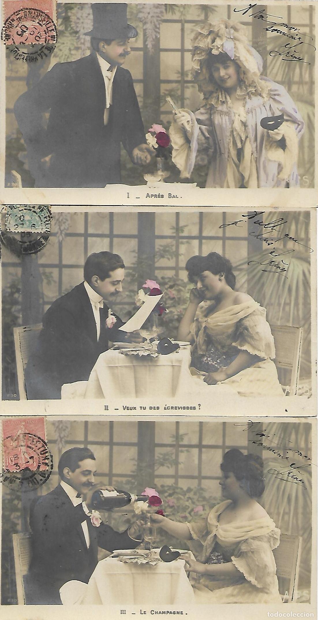 Postales: SERIE DE CINCO POSTALES ANTIGUAS-PAREJA CENANDO (Circuladas en 1905)