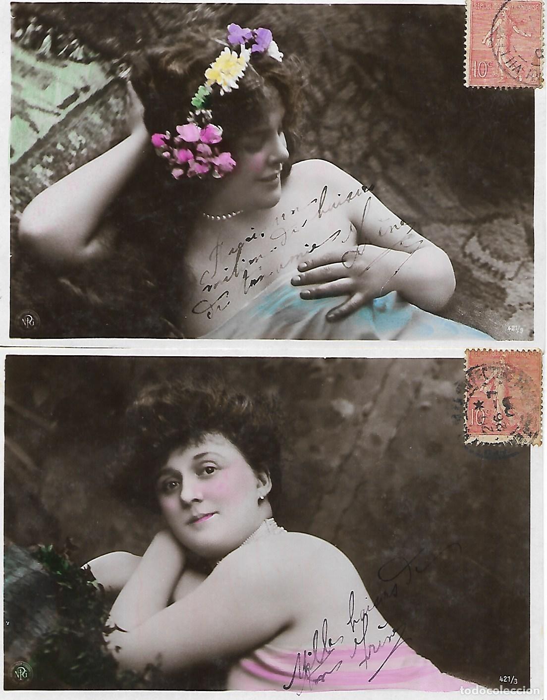 Postales: DOS POSTALES ANTIGUAS-DAMAS POSANDO (Circuladas en 1908)