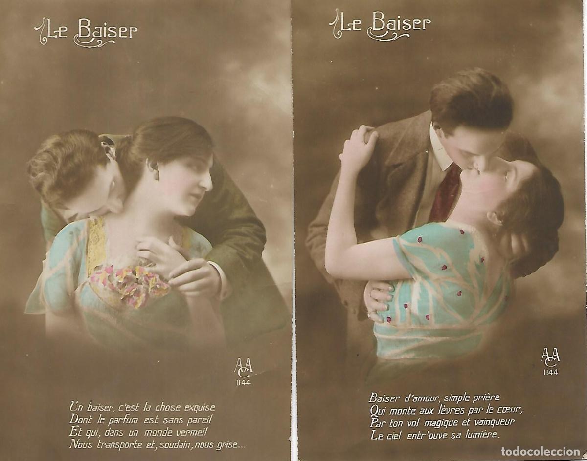 Postales: DOS POSTALES ANTIGUAS-EL BESO (Principios 1900)