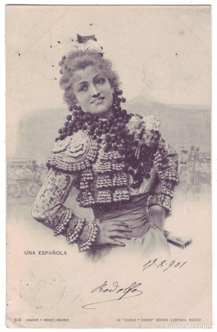 Postales: Una espa&ntilde;ola. Hauser y Menet. Sin dividir. Circulada (Anterior a 1905)