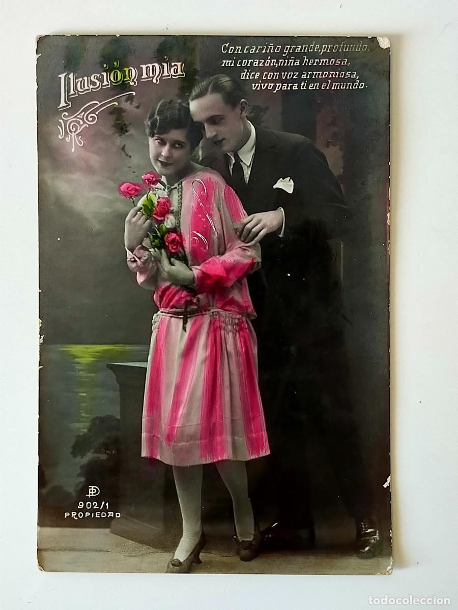 Cartoline: Postal Coloreada - PAREJA ROMANTICA - PROPIEDAD 902/1 - Escrita - A&ntilde;os 20.