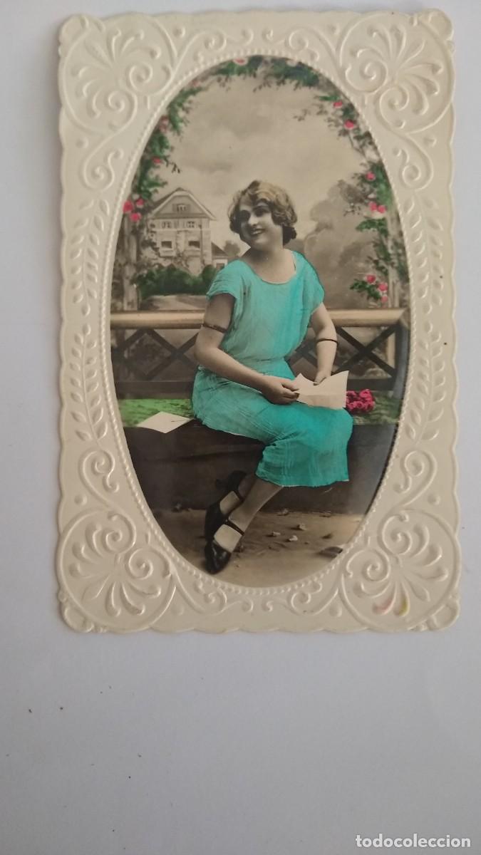 Cartoline: Antigua postal fotograf&iacute;a coloreada troquelada fechada 1927