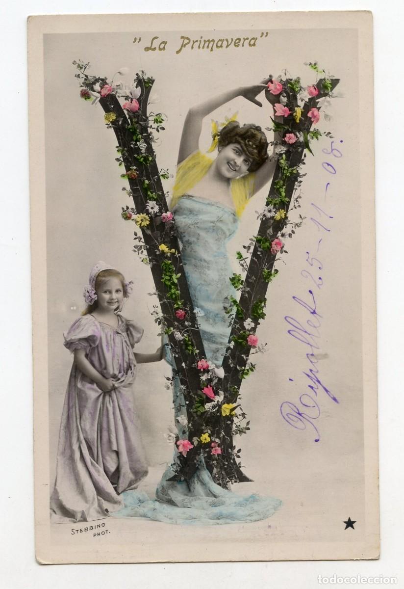 Postales: Antigua postal tem&aacute;tica &rdquo;La primavera&rdquo; Escrita, sin sello. (1908) - Foto 1