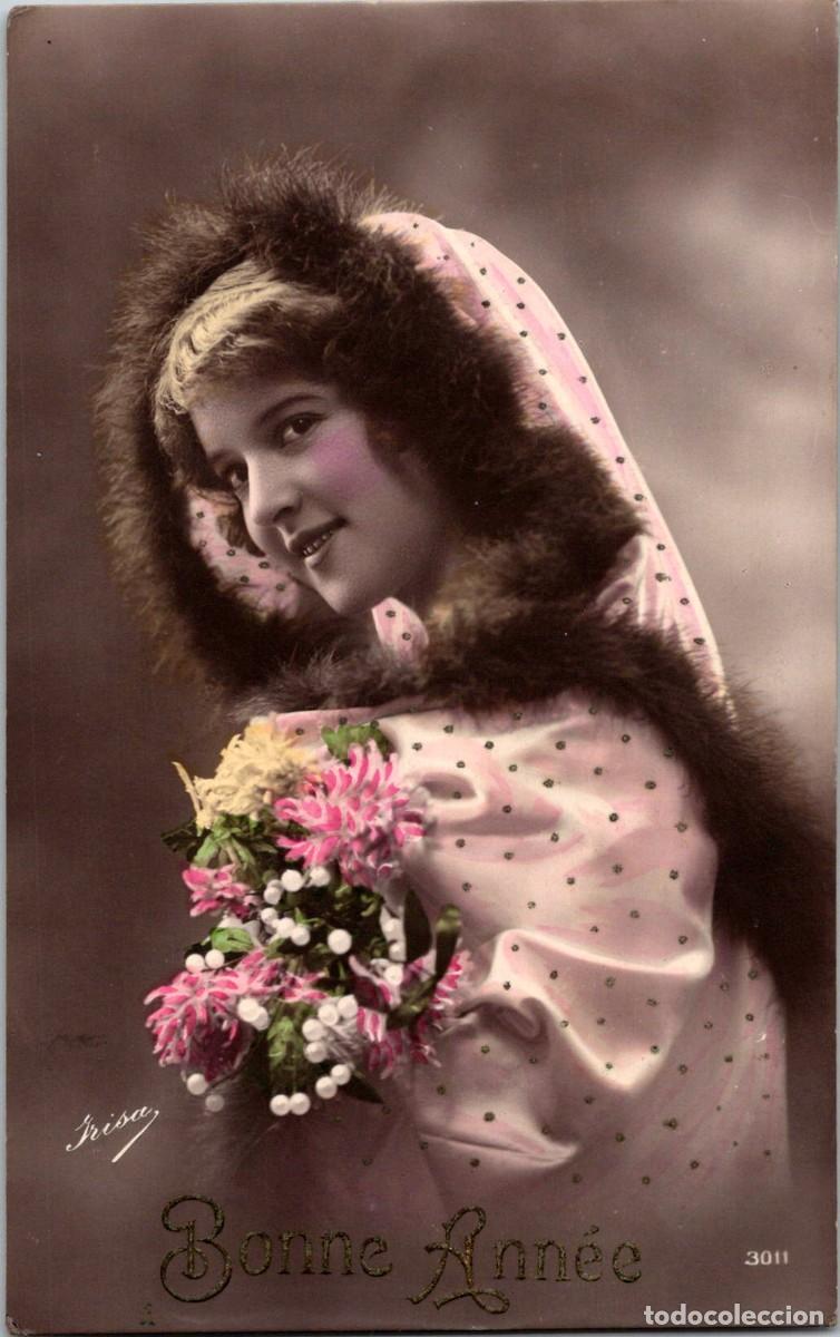 Postais: Antigua Postal Francesa - Muchacha - Tocado con vis&oacute;n - Irisa 3011 - Coloreada - 138x87mm