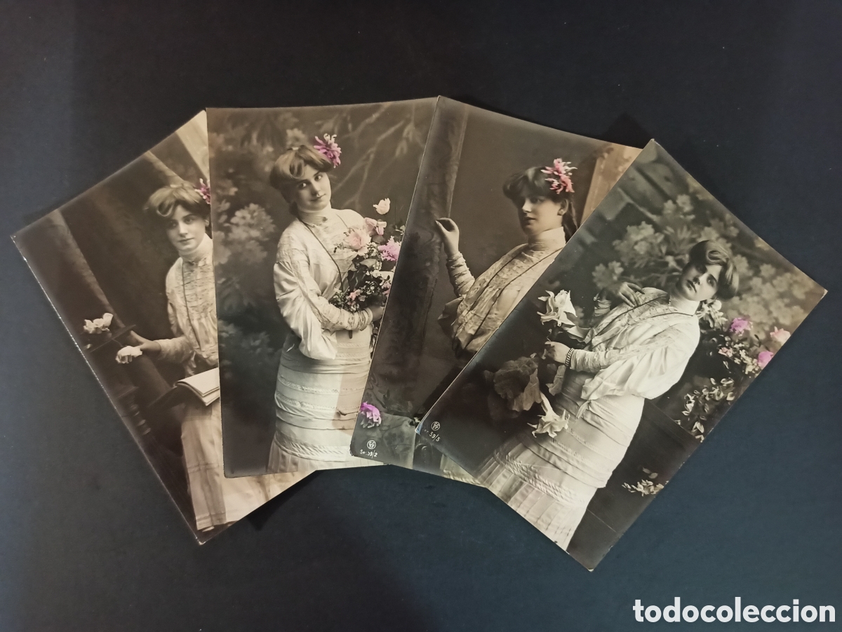 Postais: 4 fotograf&iacute;as postales antiguas. Sin circular, principios s. XX.