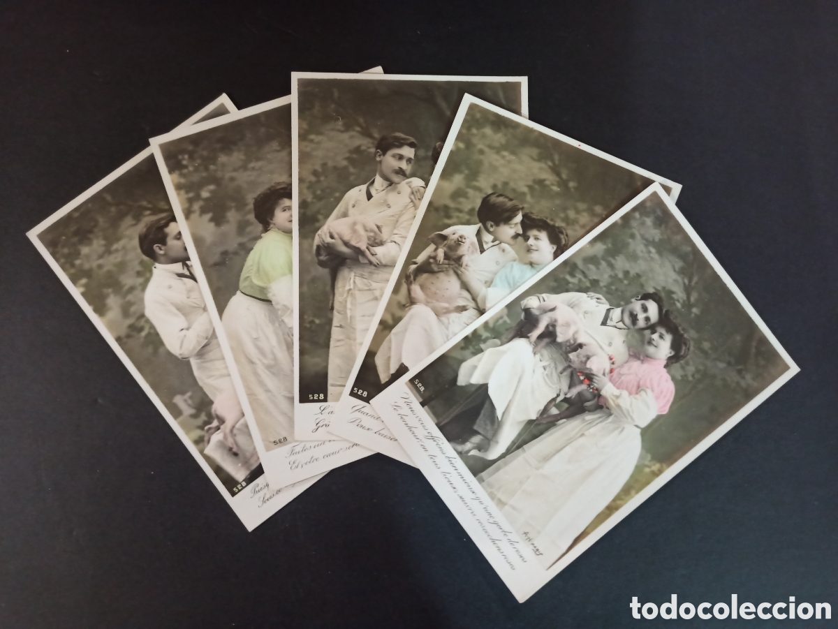 Postais: Serie de 5 fotograf&iacute;as postales antiguas. Francia, principios s. XX. Sin circular .