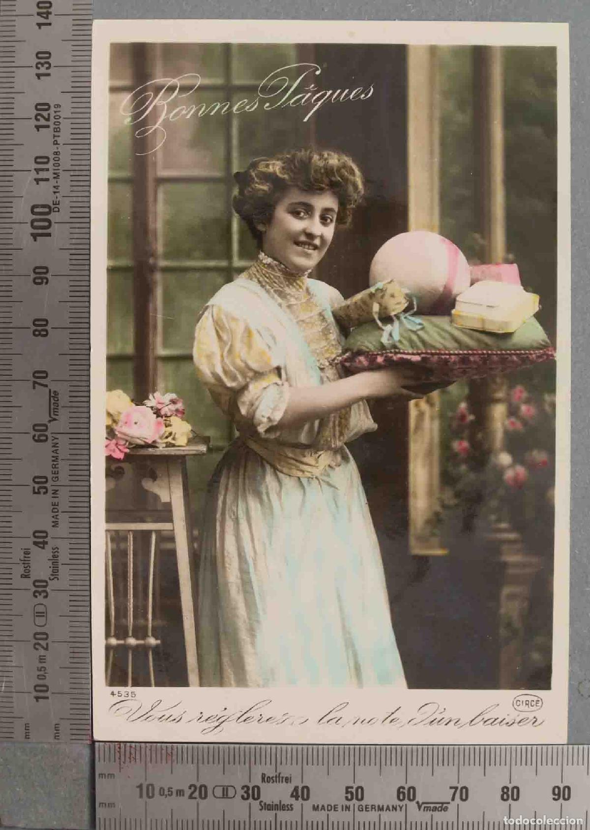 Postais: POSTAL. FOTOGRAFIA MUJER COLOREADA FELICITACION DE LAS PASCUAS. CIRCE 4535