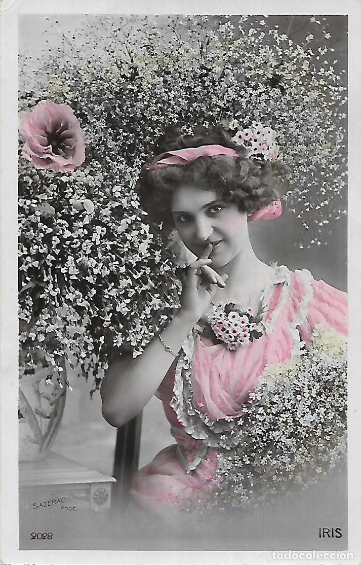 Postais: ANTIGUA POSTAL-DAMA CON FLORES (1910)