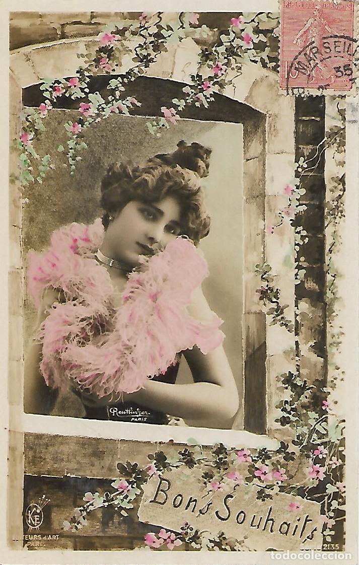 Postais: ANTIGUA POSTAL-DAMA EN VENTANA (1907)
