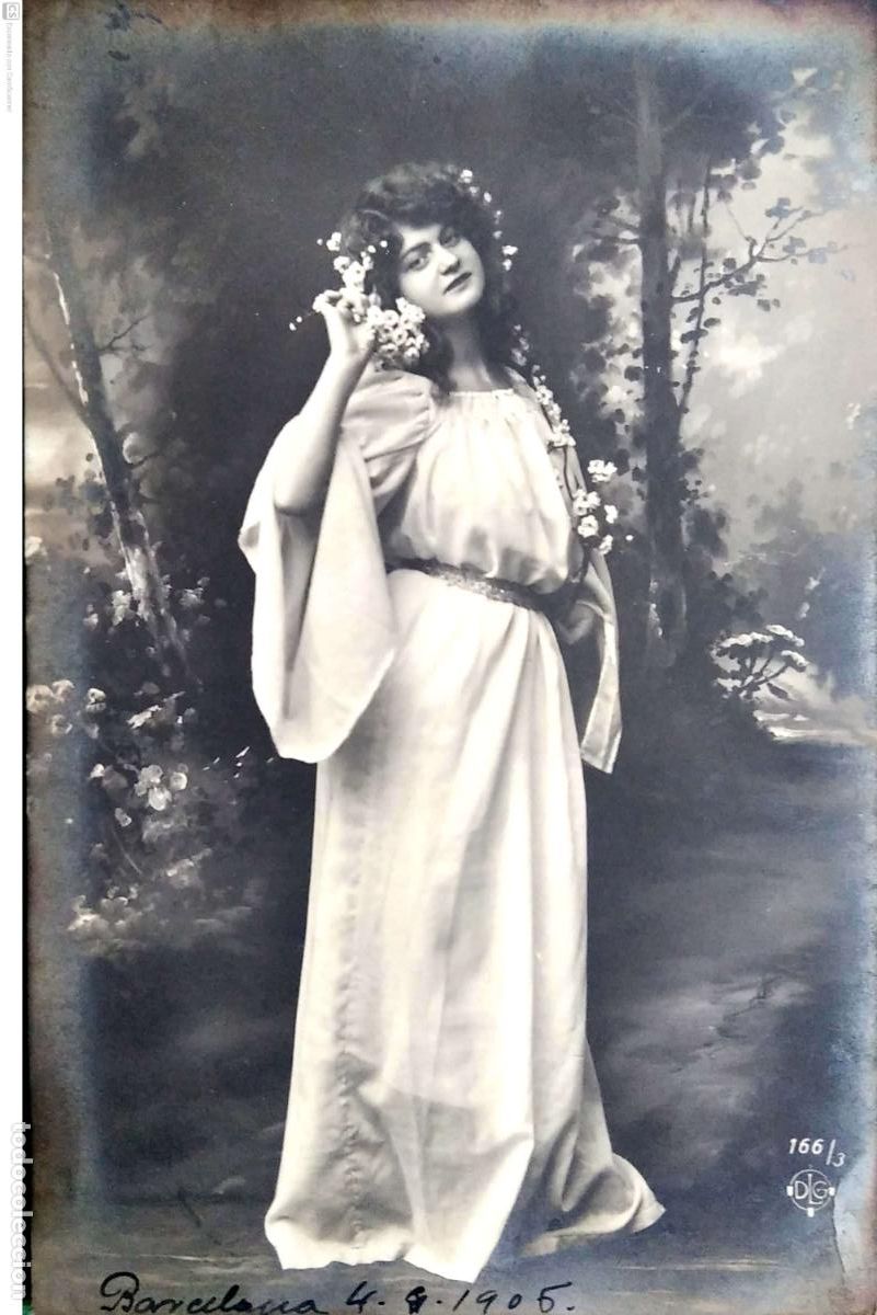 Postais: Dama. Rom&aacute;ntica. Postal de 1905. Usada con sello. Blanco/Negro