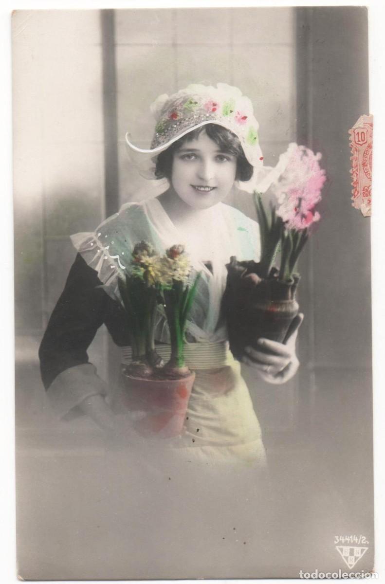 Postkarten: Postal de mujer principios del XX- sello espa&ntilde;ol enviada desde Palam&oacute;s-circulada-