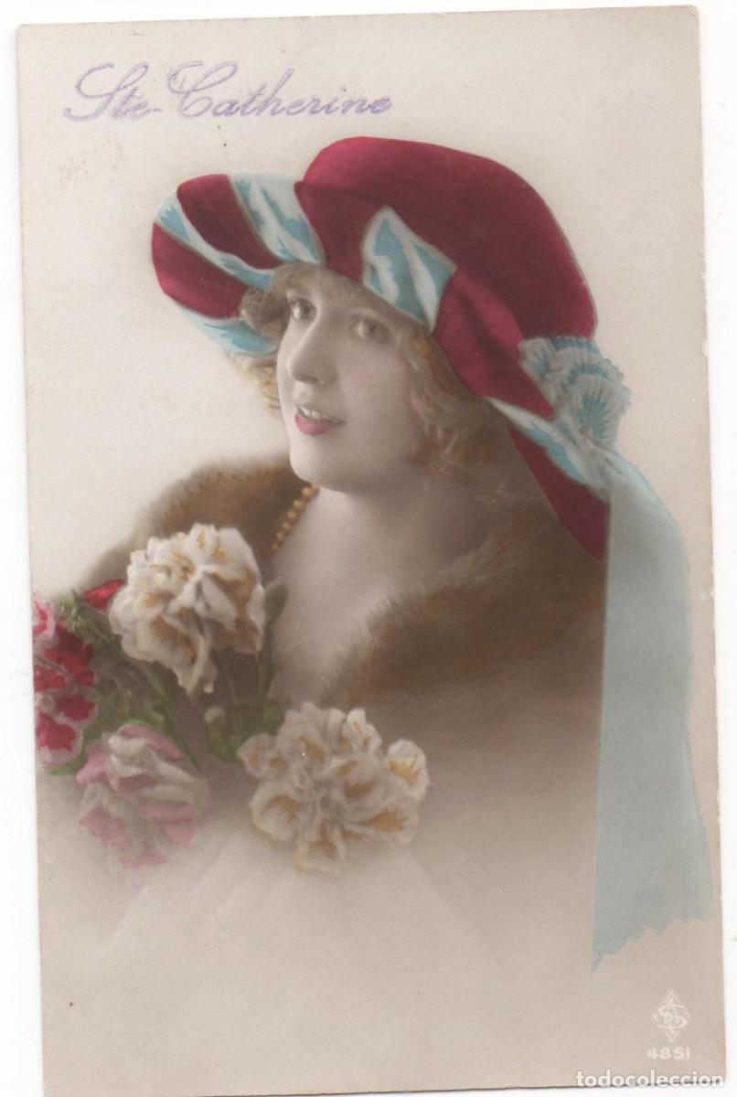 Postkarten: Postal de mujer con sombrero principios del XX- -escrita-