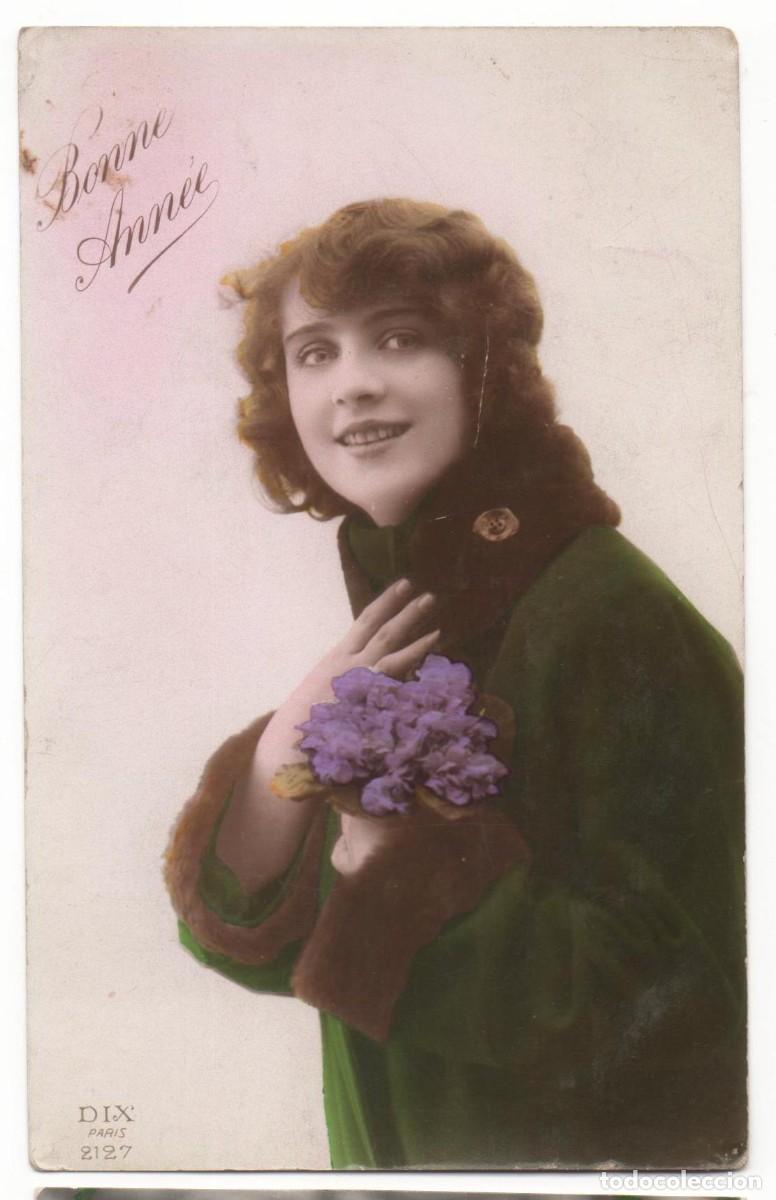 Cartoline: Postal francesa principios del XX-mujer-Rom&aacute;ntica-circulada-