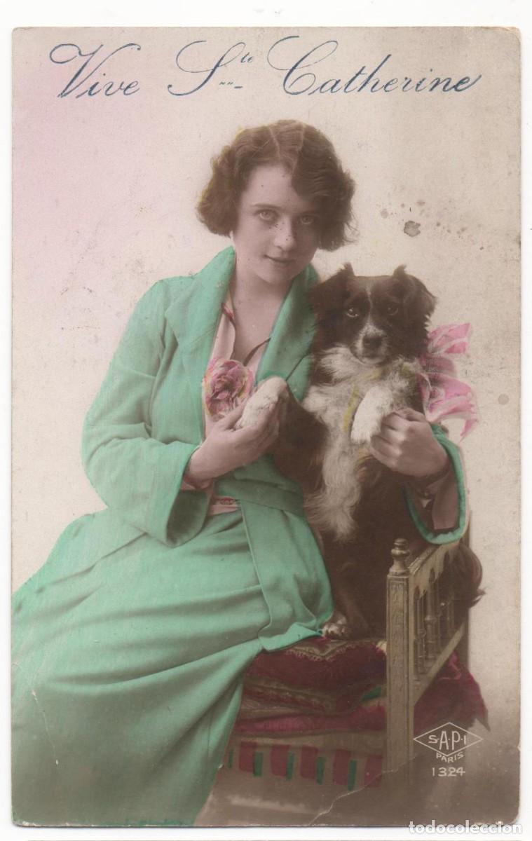 Cartoline: Postal francesa principios del XX-mujer-Rom&aacute;ntica-circulada-
