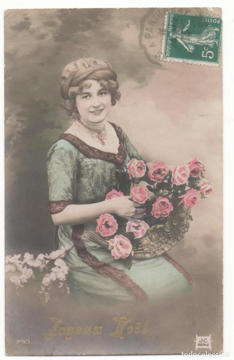 Cartoline: Postal francesa principios del XX-mujer-Rom&aacute;ntica-circulada-
