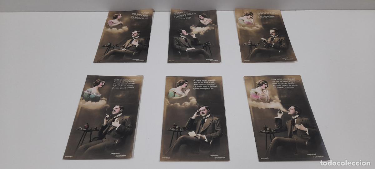 Postkarten: ANTIGUA SERIE DE SEIS POSTALES DE ENAMORADOS - COMPLETA . ESCRITAS Y FECHADAS EN 1914