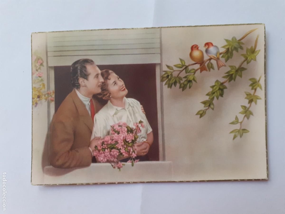 Postais: POSTAL - PAREJA CON PAJAROS - ED. VELERO 231/2 - ESCRITA 1957