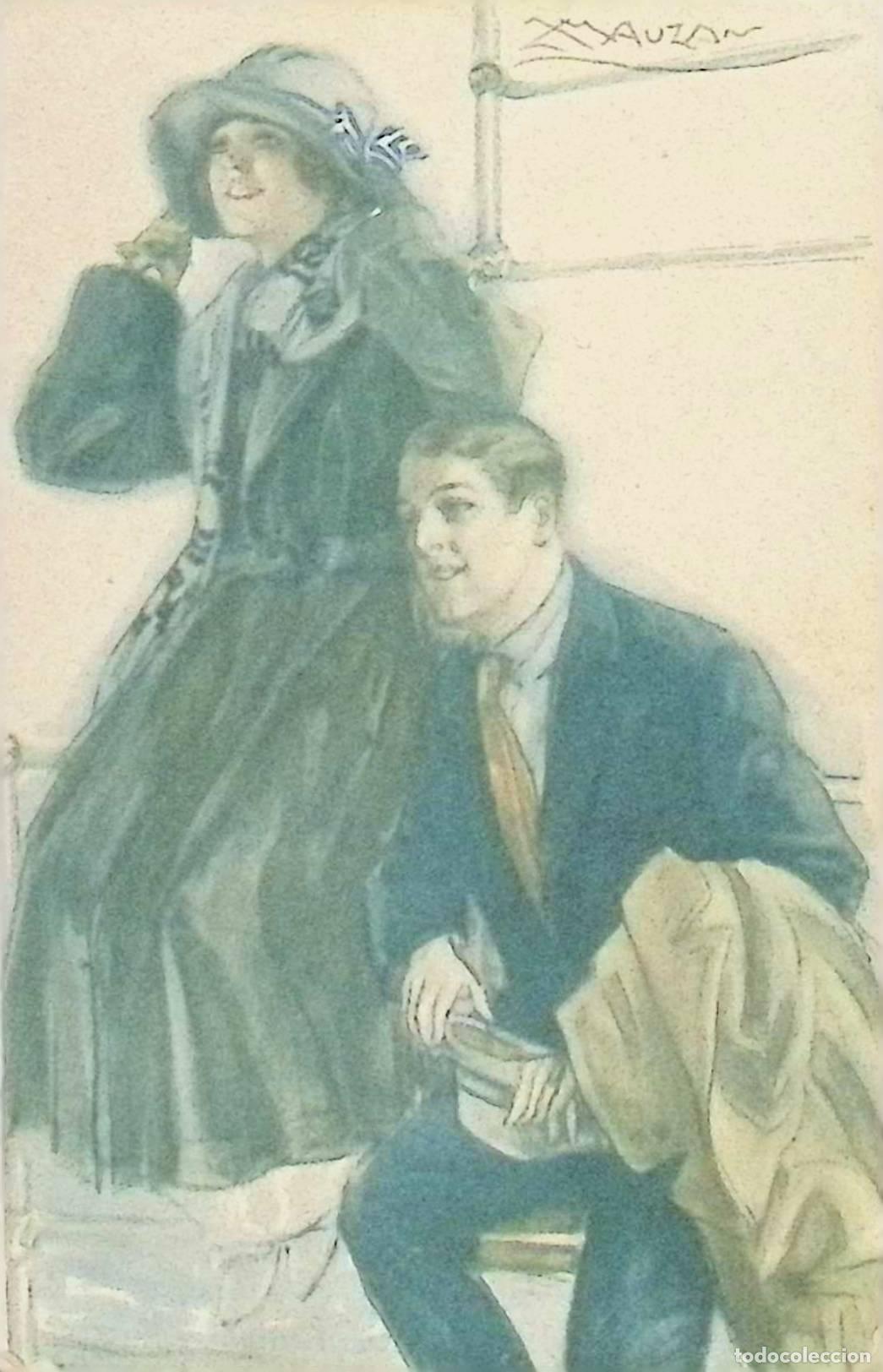 Cartoline: POSTAL ILUSTRADA POR MAUZAN. PAREJA. HOMBRE MUJER. CIRCULADA 1920.