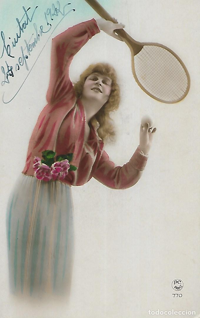 Postais: DAMA JUGANDO AL TENIS (1922)