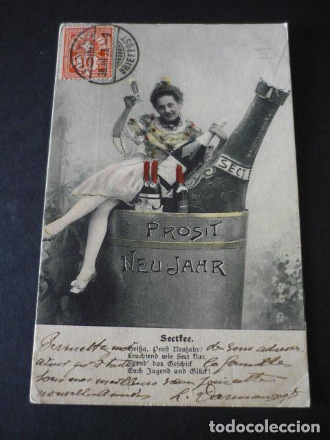 Postais: MUJER CON BOTELLAS DE CHAMPAN CHAMPAGNE 1903 POSTAL