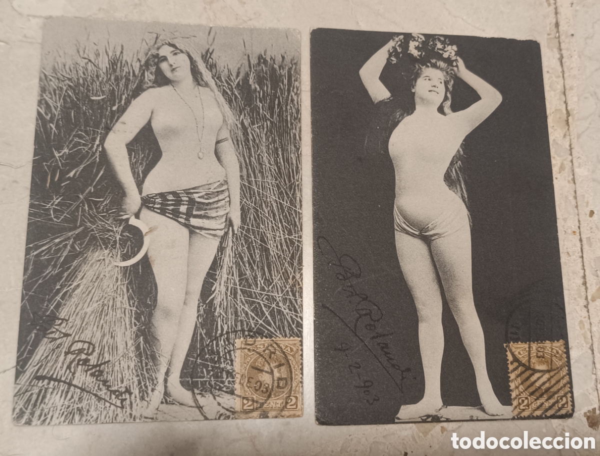Cartoline: Lote 2 postales er&oacute;ticas 1903 firmadas por Rolandi