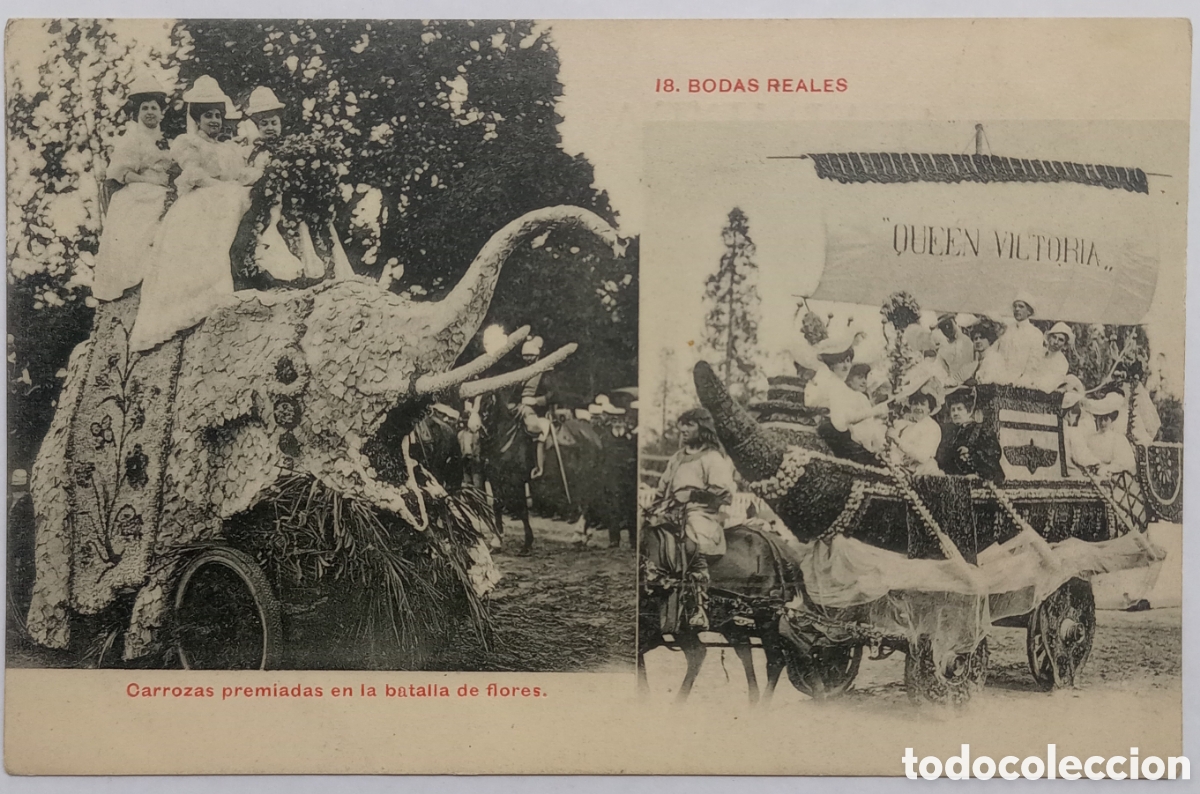 Cartoline: Postal n&deg;18 Bodas Reales Queen Victoria carroza premiada en la batalla de flores
