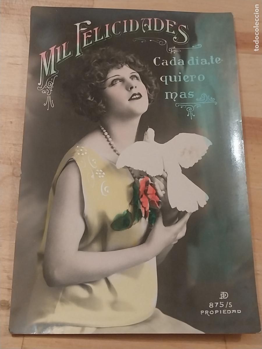 Cartoline: MUCHACHA FLOR PALOMA TARJETA FELICITACION FOTO COLOREADA ESCRITA REPUBLICA 1932